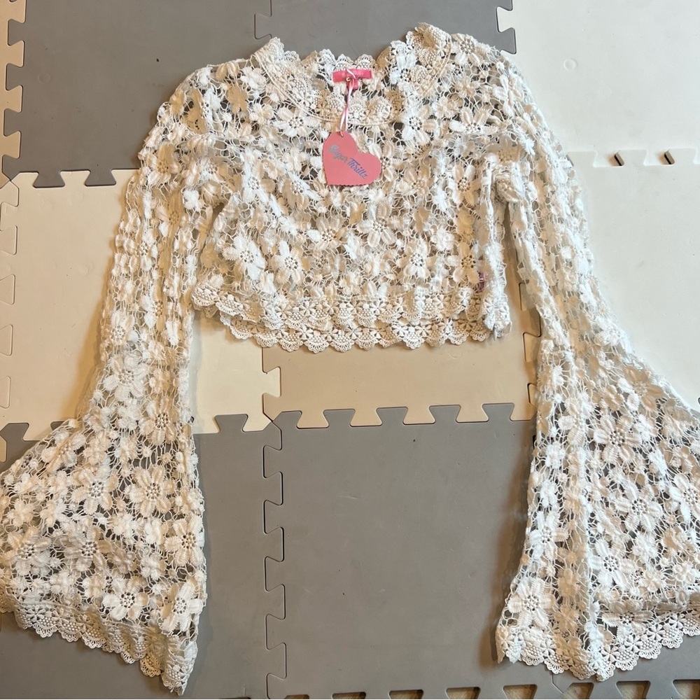 Sugar Thrillz white lace Bell Sleeve Blouse